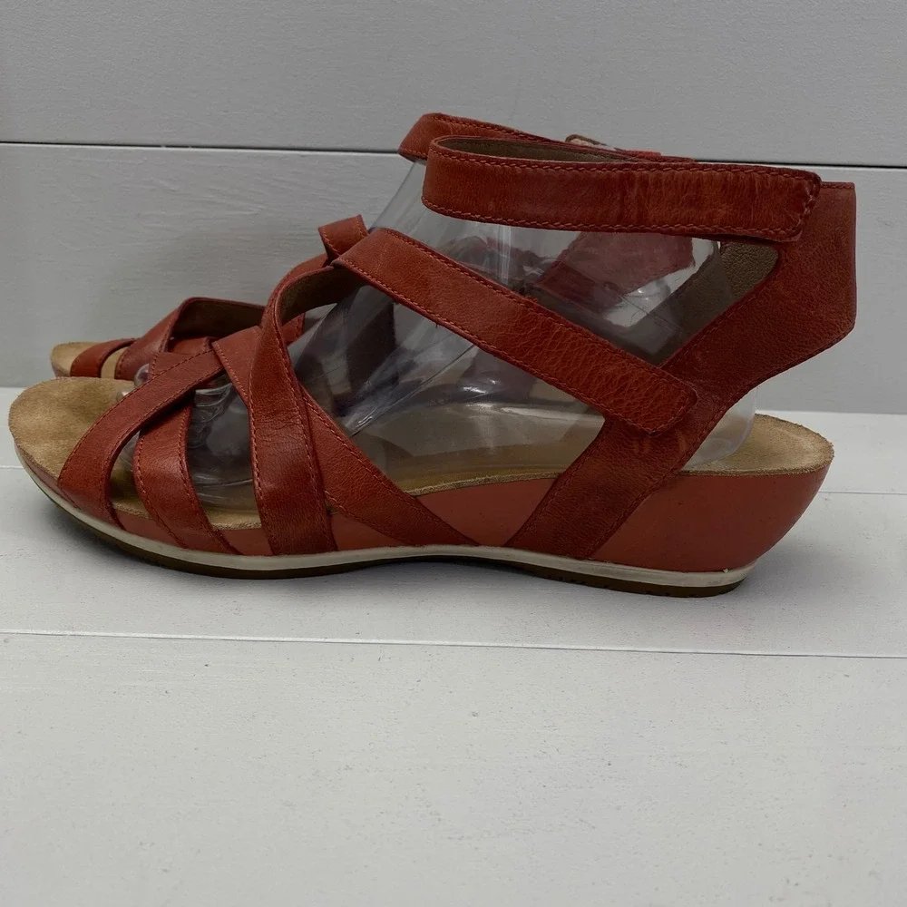 Dansko Strappy Wedge Sandals Womens Size 42 11.5 12 Orange Red Leather Shoes - Picture 5 of 14